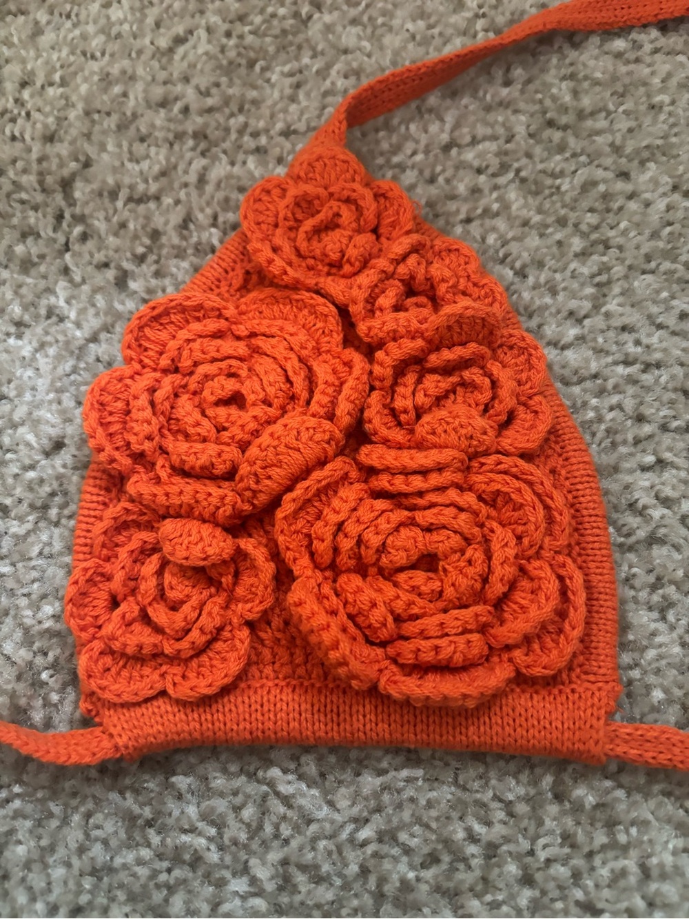 Orange Crochet Floral Swim Coverup Top